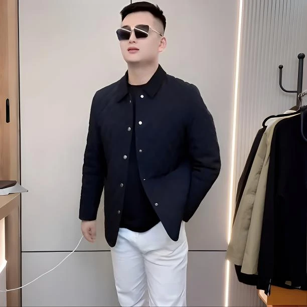 男士冬季修身棉服夹克外套时尚潮流高端大气秋冬百搭菱形格棉服