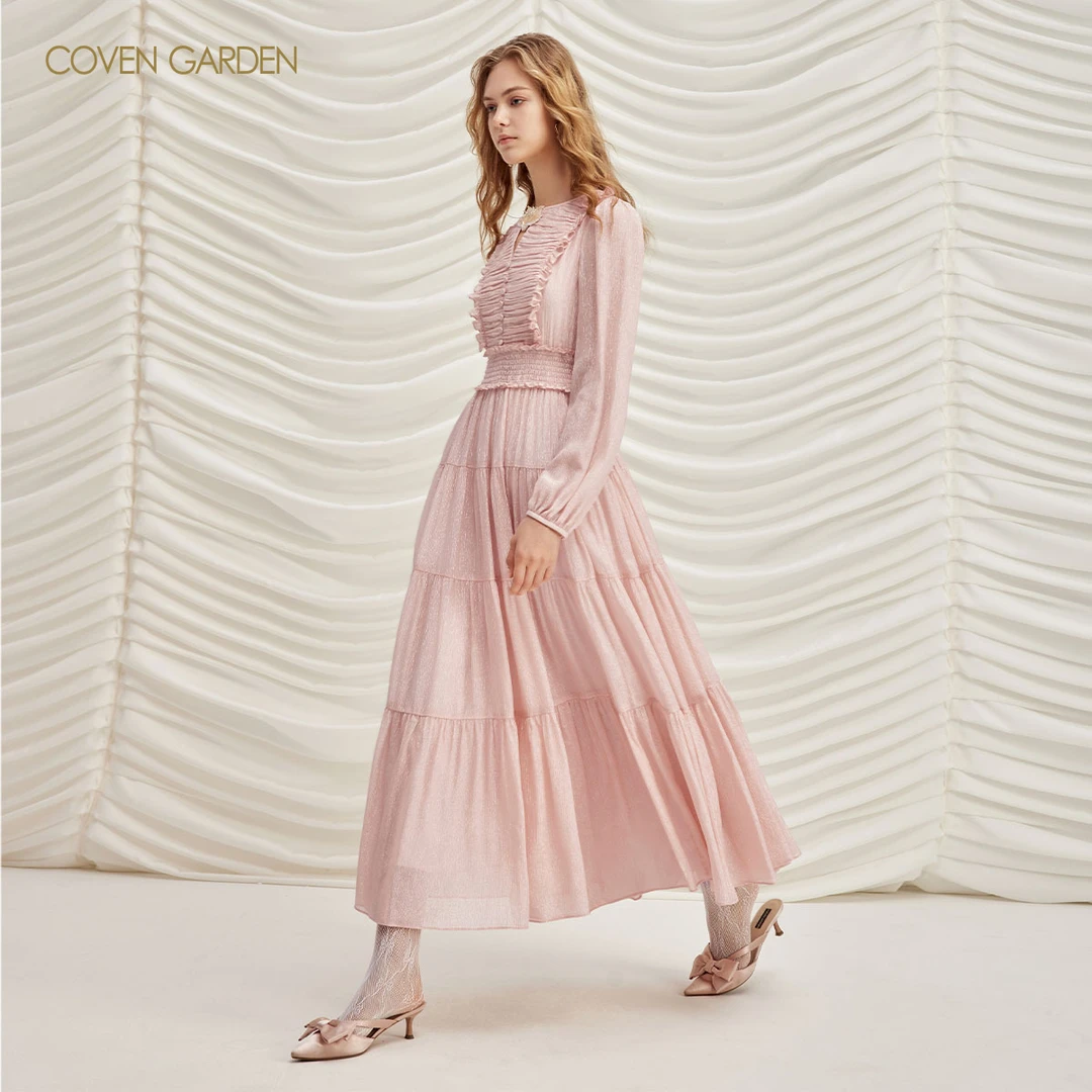 哥文花园褶皱大裙摆连衣裙CSA4081290
