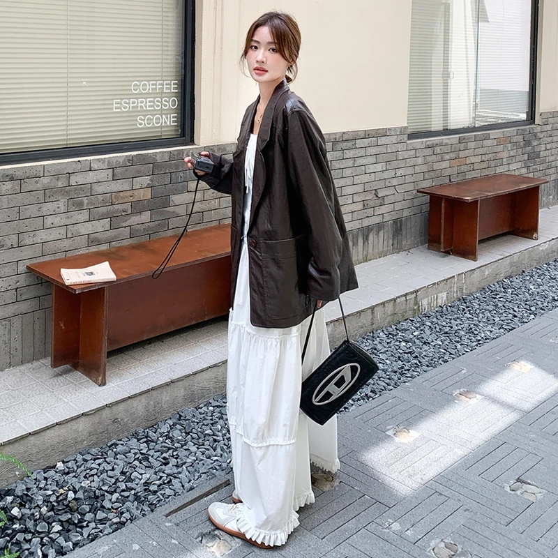 2025春秋季新款复古PU皮衣西装外套女高级感休闲气质宽松西服上衣