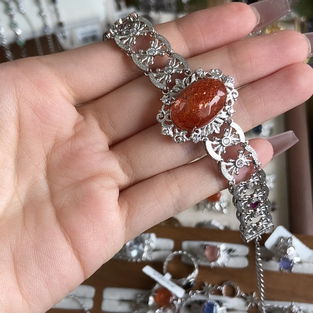 U***o银S925镶嵌戒指烟晶金太阳手链