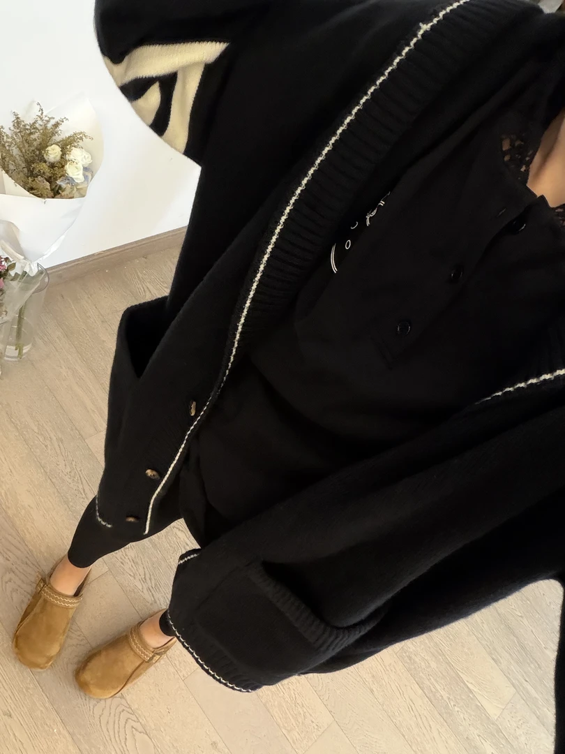 【连帽三杠毛衣】衬衫休闲长袖时尚百搭宽松潮流圆领拼接撞色拼色