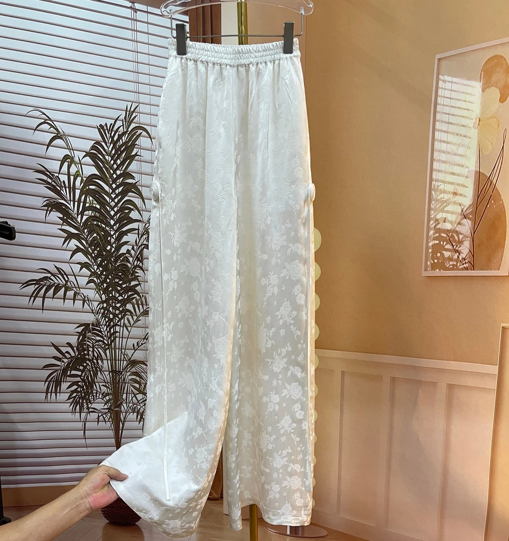 《董太推荐》新中式阔腿裤垂感暗花提花直筒小阔腿休闲裤