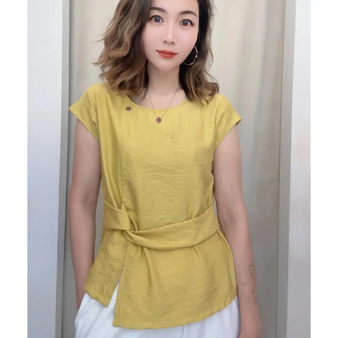 2025夏季新款时尚气质小众休闲收腰上衣小飞袖短袖小衫洋气衬衫女