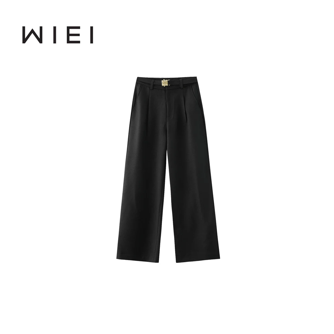 《WE ARE》金属字母 腰带 高腰 阔腿 休闲 西装裤 22988