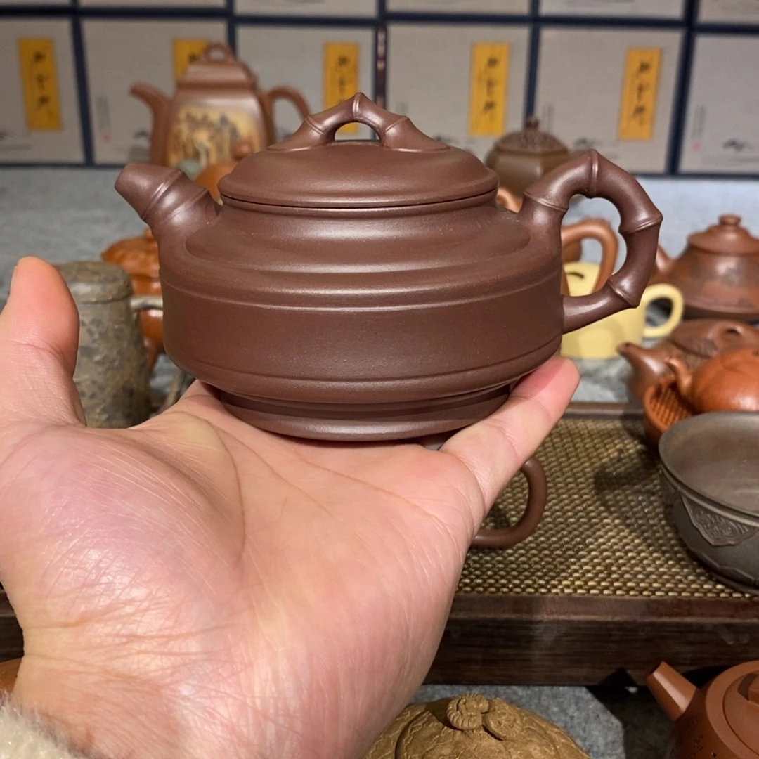 紫砂茶壶半手工双线竹鼓300cc