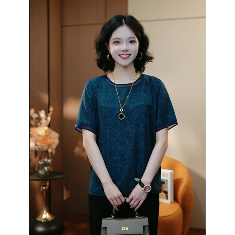 水绿山青M夏季新款高贵轻奢休闲洋气高级女士百搭时尚T恤上衣显瘦