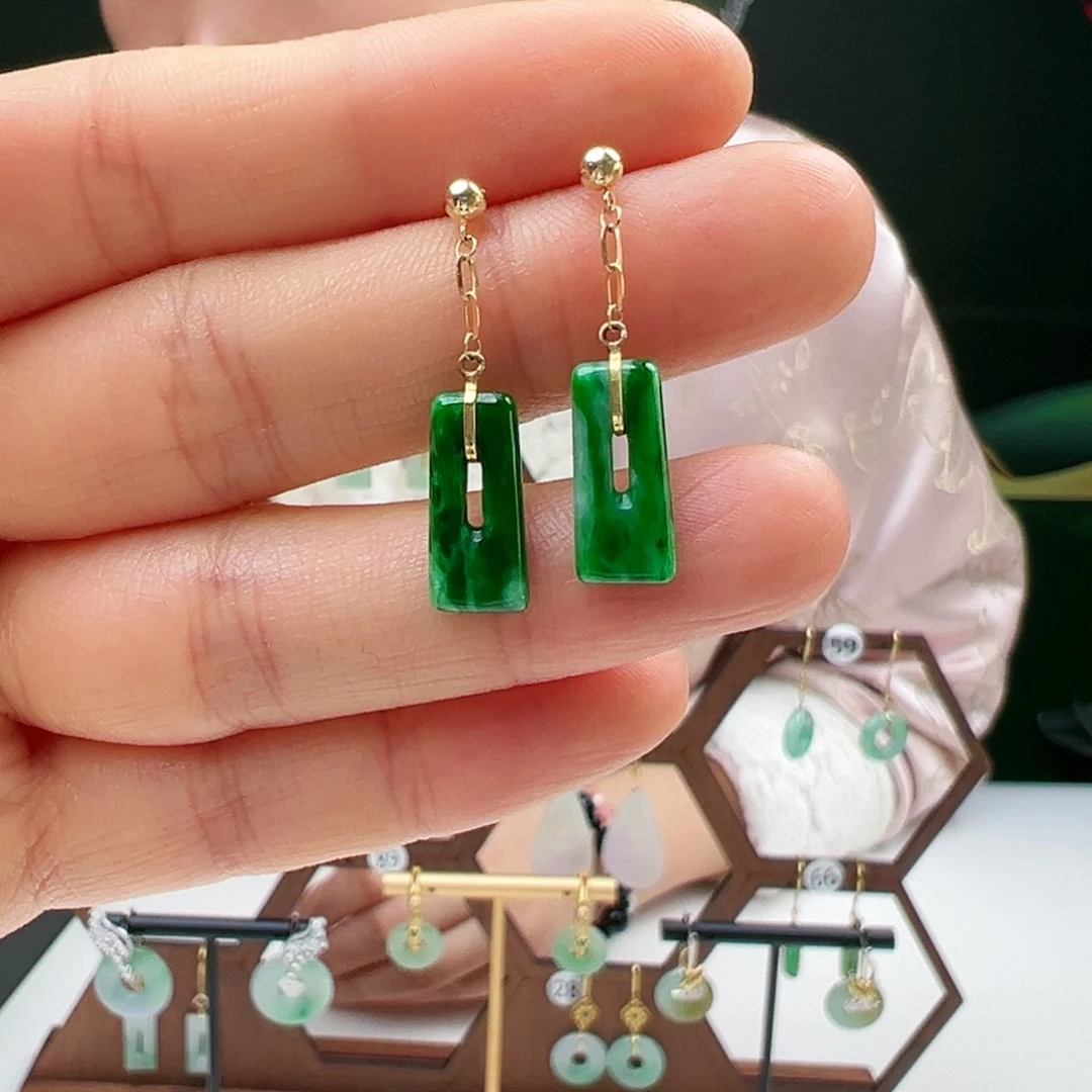 翡翠耳饰18K金镶嵌天然翡翠