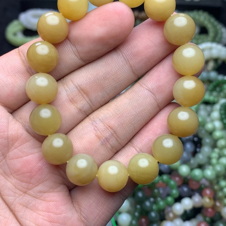 和田玉未镶嵌手串俄料 黄金糖