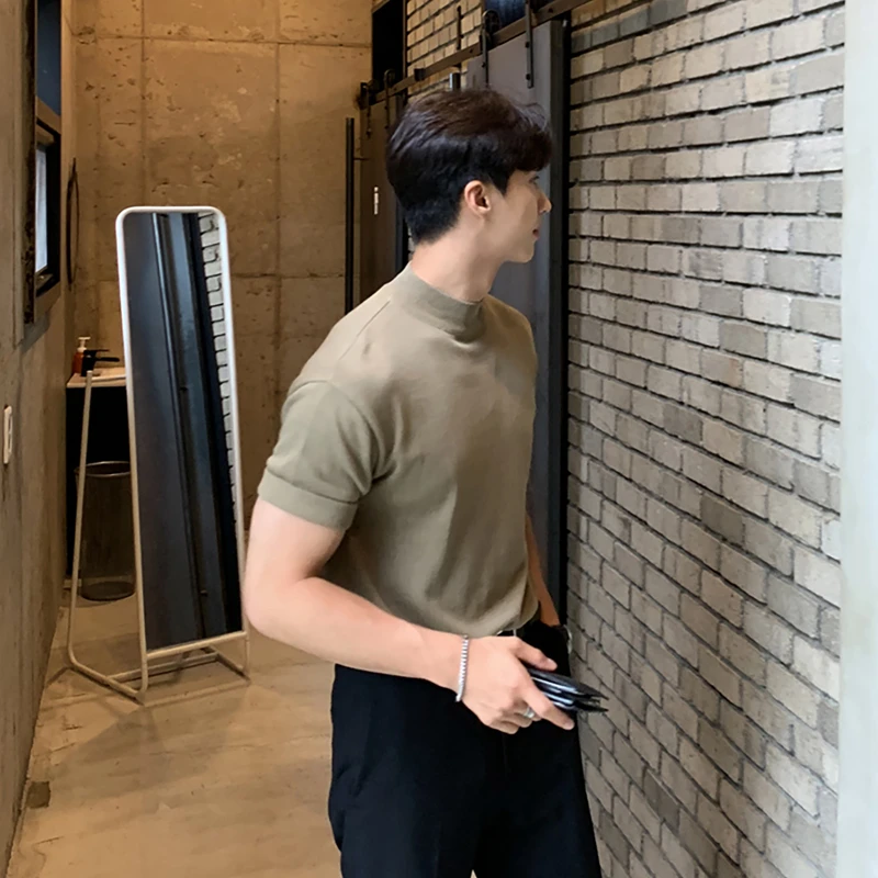 ascloqiao半高领套头针织索罗娜T恤高级感男士新款凉感透气半袖