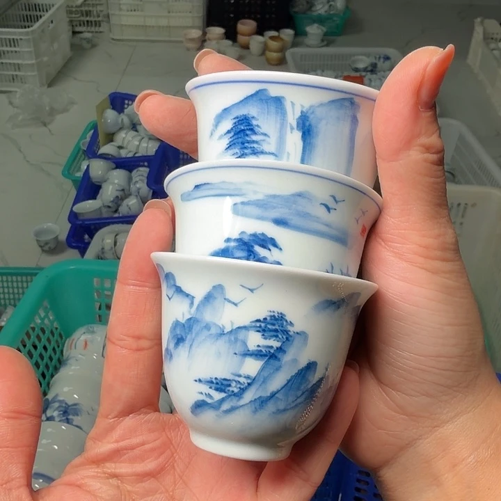 微瑕老物件影青系列茶杯三个