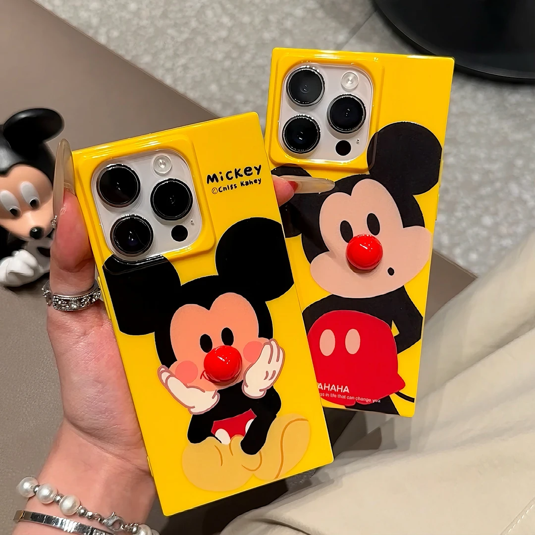 雅天立可爱米奇红鼻子适用苹果16/13promax方块手机壳iPhone15/14