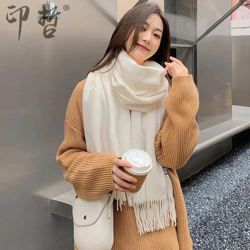 羊毛羊绒围巾女冬季色新款白色披肩围巾秋冬男士仿羊绒围巾