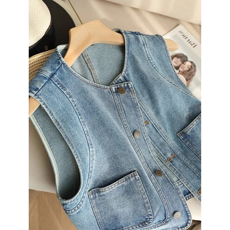薄款牛仔背心马甲外套女2025夏季新款无袖外搭短上衣坎肩女款马夹