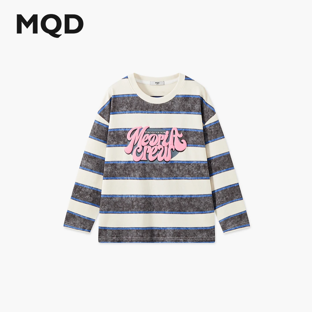 MQD童装25春新品学院风条纹中大童运动休闲圆领套头卫衣9651W0601