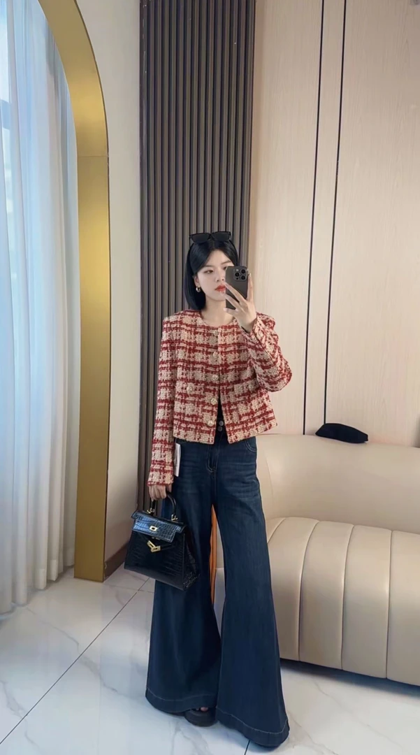 MSSY美舒尚衣，小香风短款时尚格子千鸟格格纹粗花呢女装60067