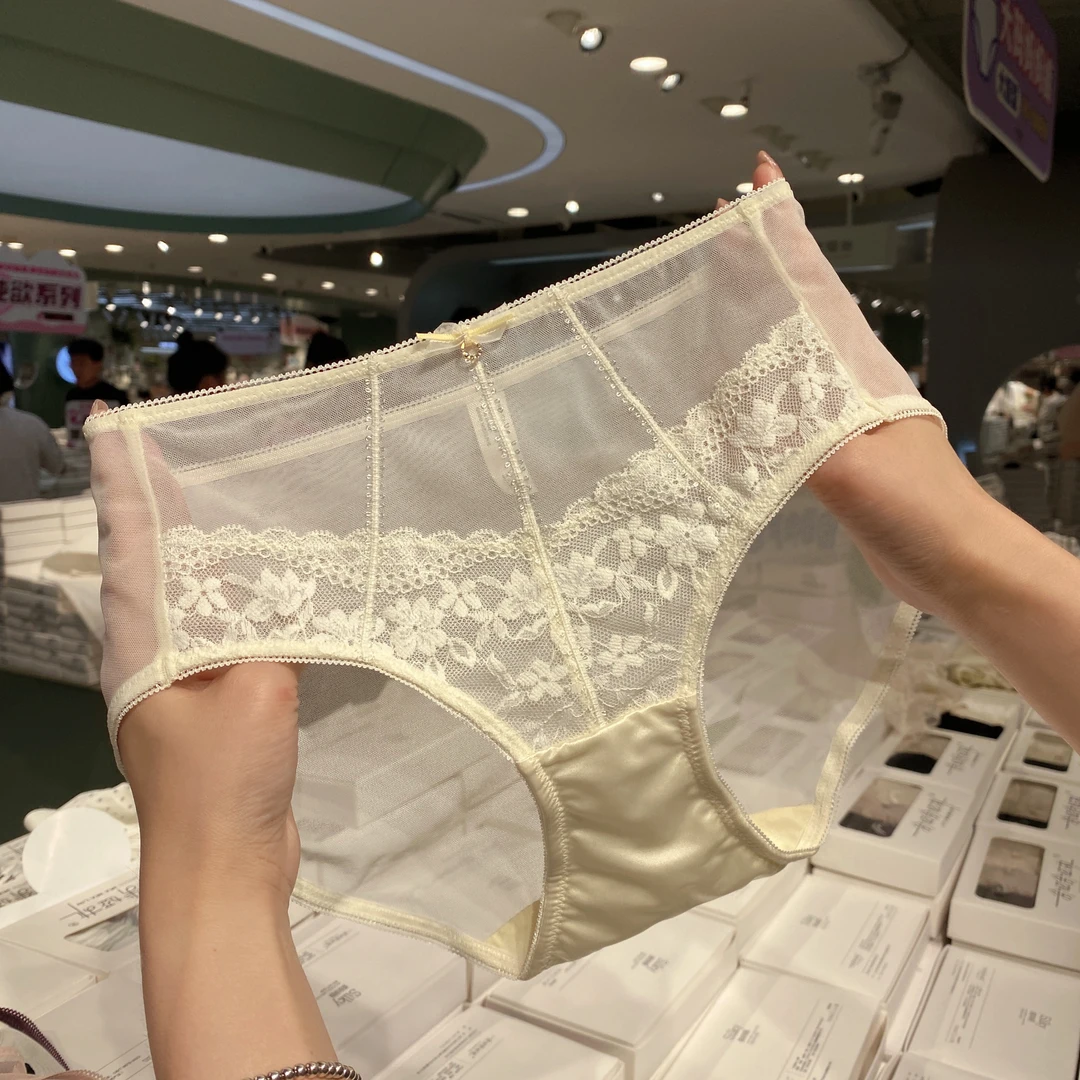 80-120新款夏季中腰性感网纱舒适透气性感纯棉裆内裤3条装