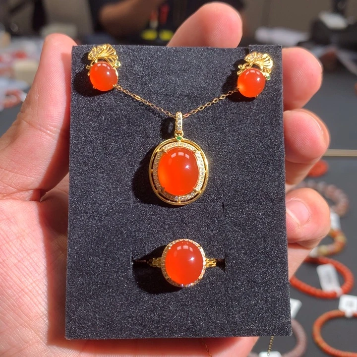 南红玛瑙银S925镶嵌单圈小庄冰红