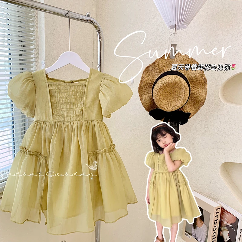 【本妈】“青柠礼赞”清新时尚泡泡袖褶皱公主裙 22789 59