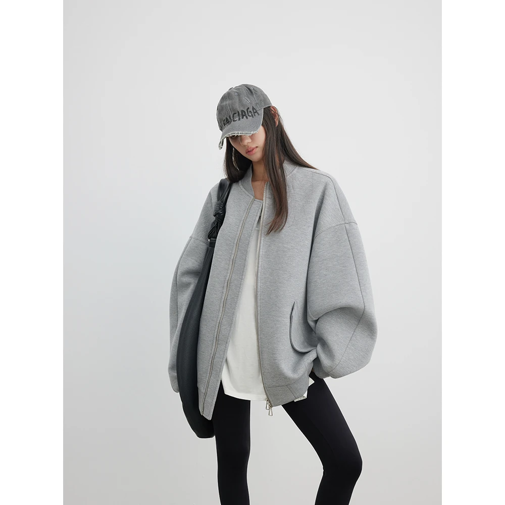 JCCC影子【速界灰】灰色果冻空气层廓形卫衣棒球夹克外套JE4LSW11