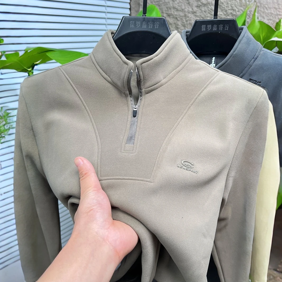 DeweLvum双面奥粒绒男士半拉链加厚卫衣立领套头长袖百搭休闲上衣