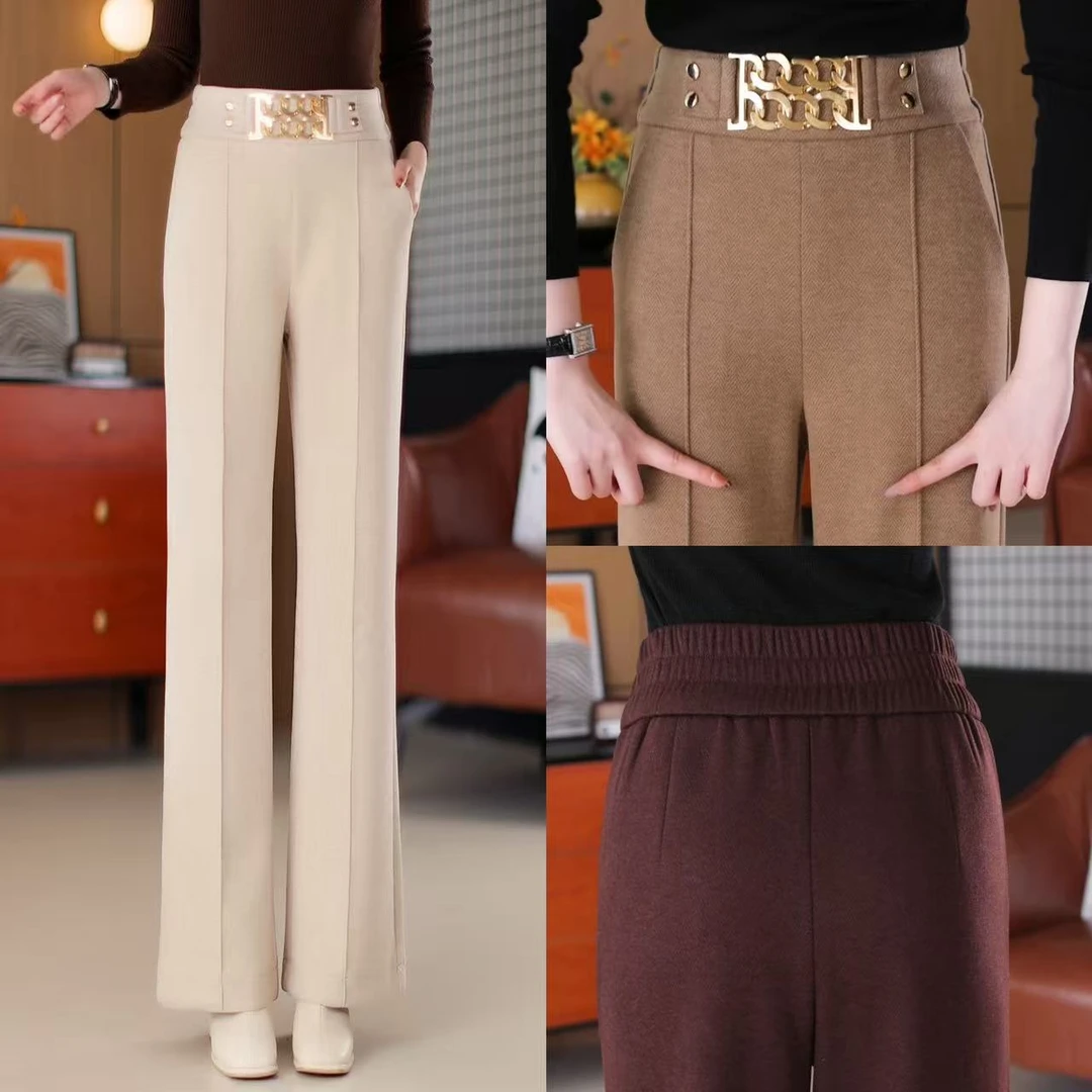 轻奢气质阔腿裤2025秋冬新款垂感桑蚕丝羊毛气质显瘦高腰直筒长裤