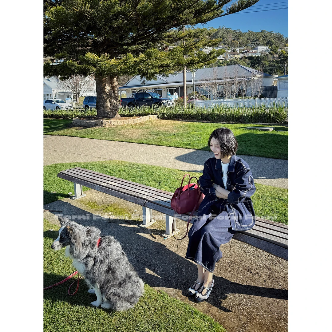 FORNI 人气王牛牛套  蝴蝶结印花牛仔外套八分半阔腿裤套装