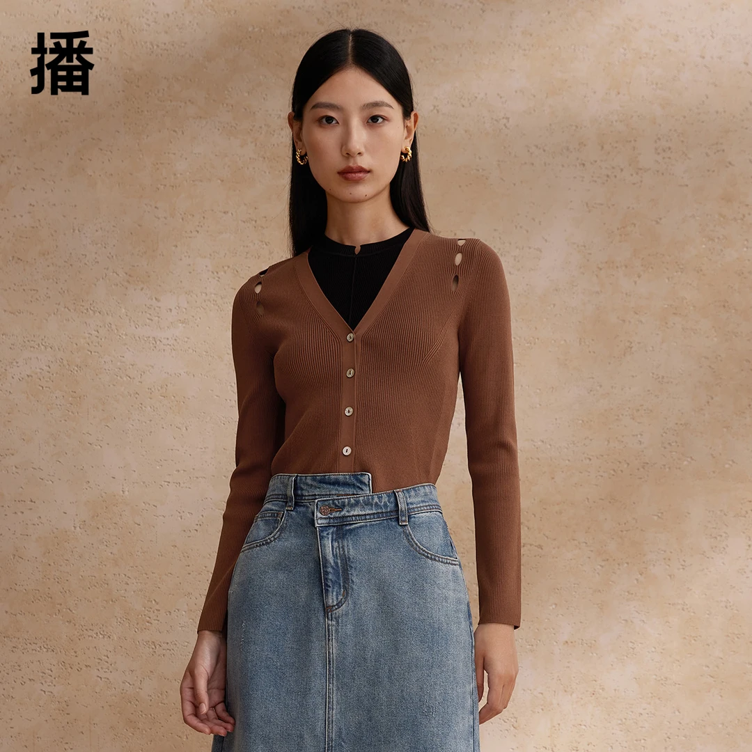0455【赵老板专属】播v领针织衫气质修身上衣BDR1UD0455