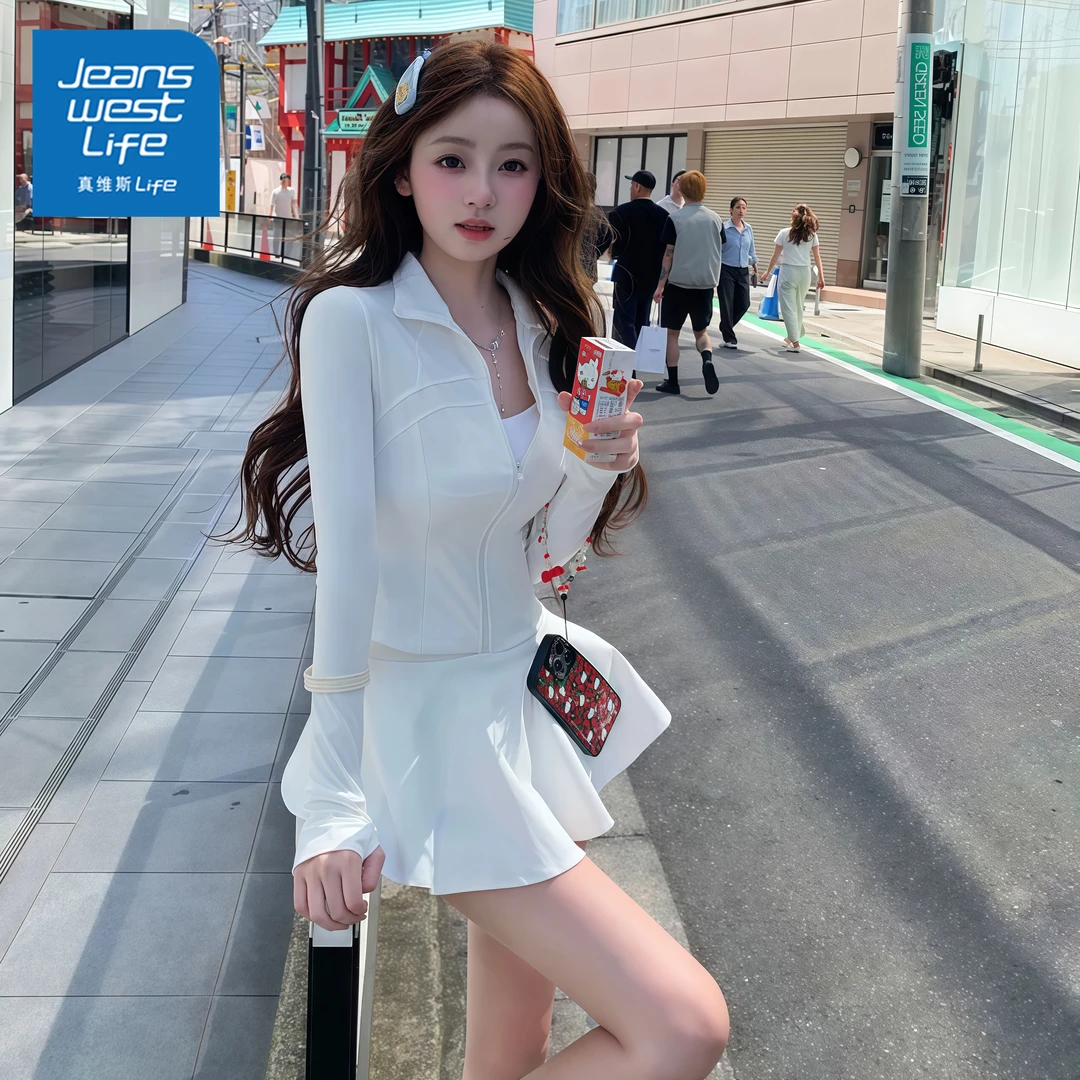 【lulu两件套】真维斯运动女修身跑步速干上衣短裙拉链开衫瑜伽服