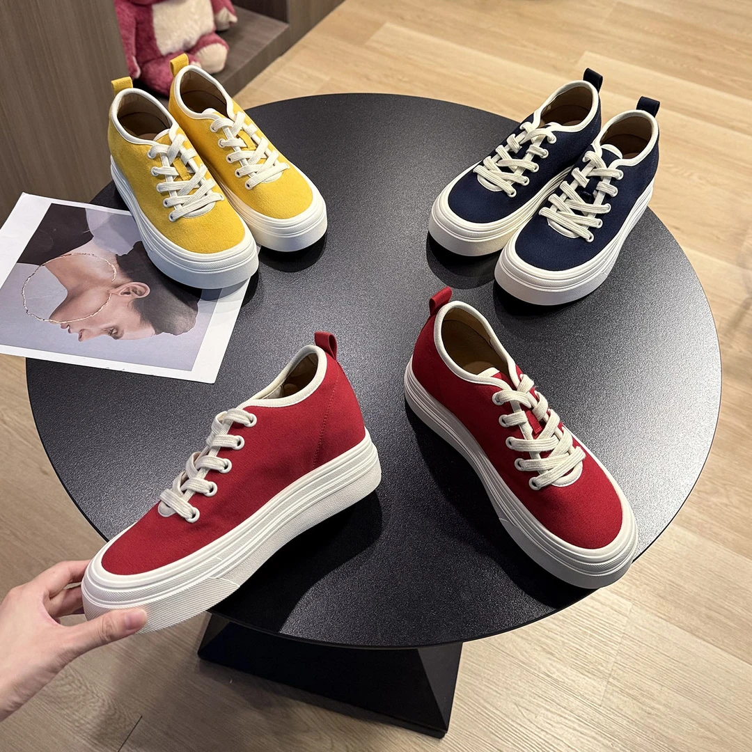 范小洛隐形内增高帆布鞋女2025新款夏季厚底休闲鞋子韩版百搭板鞋