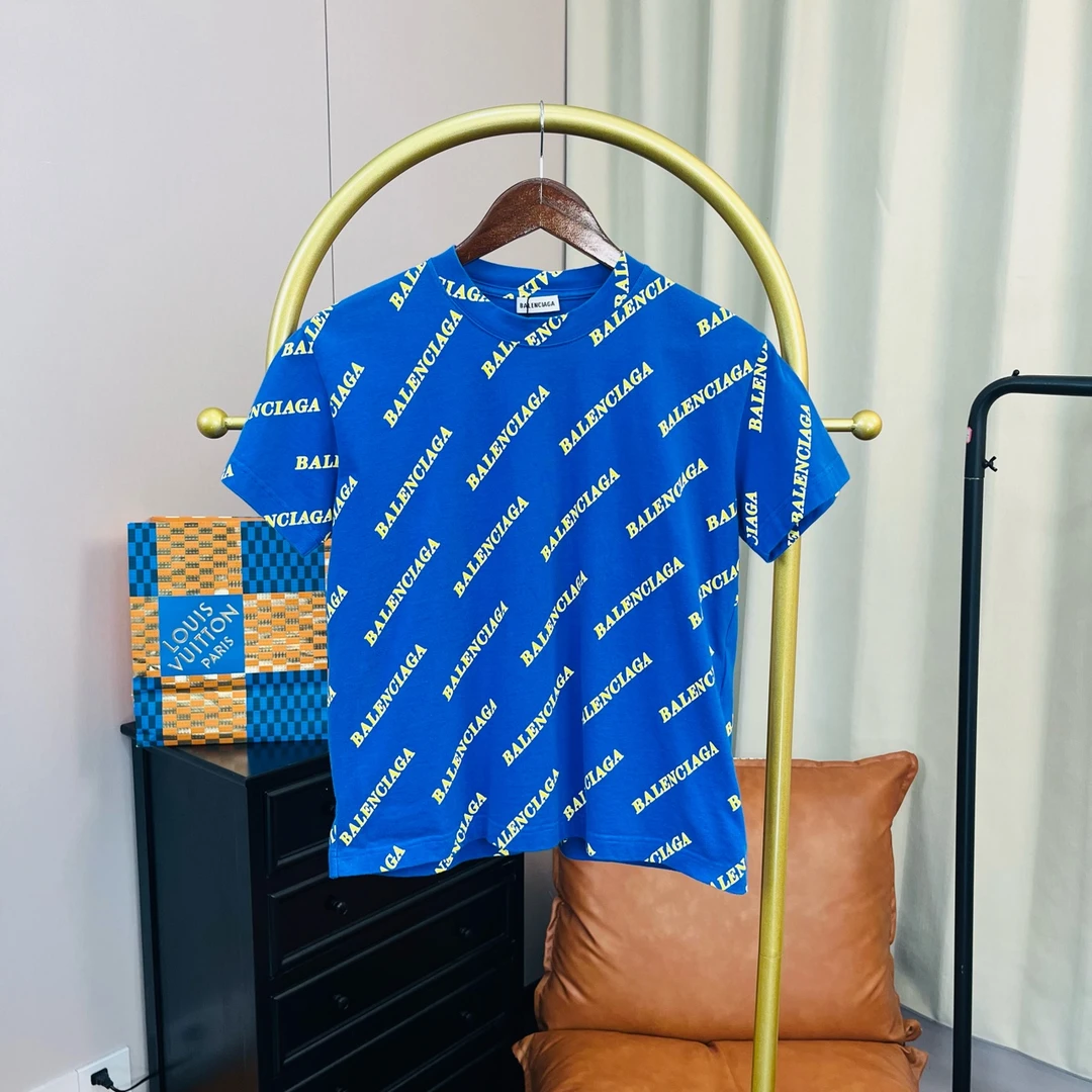 99新 Balenciaga/巴黎世家  蓝色弹幕满印短袖 XL码