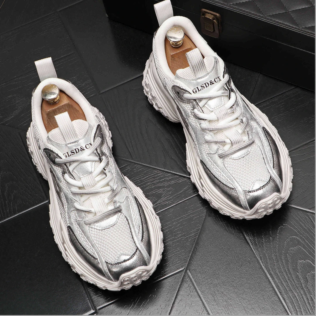 MOCCSOCC冬季轻便厚底老爹鞋男士时尚网面拼色百搭增高休闲运动鞋