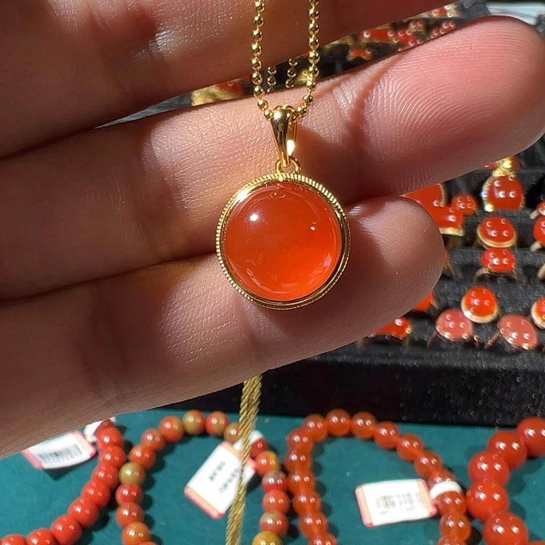 南红玛瑙银S925镶嵌颈饰