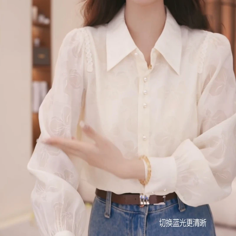 2025春季新款设计法式轻熟别致高级感翻领长袖衬衫女LK2502153