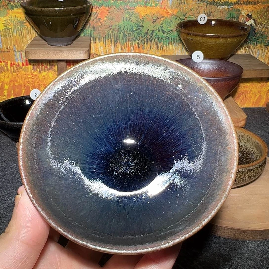 摆***瓜茶盏北宋吴志强平口紫玉青蓝毫