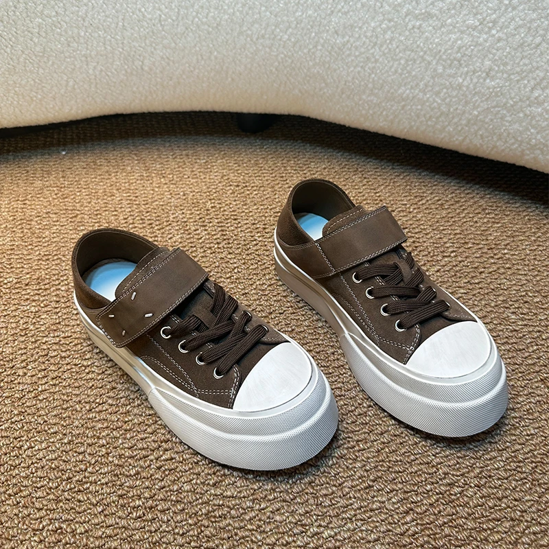 欧货真皮女鞋2025秋季新款时尚百搭厚底增高擦色做旧休闲运动板鞋