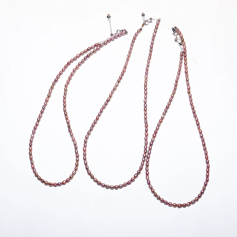 【诺诺甄选】5A强光妖紫色淡水keshi项链 4-5mm/s925银（多样性发一）