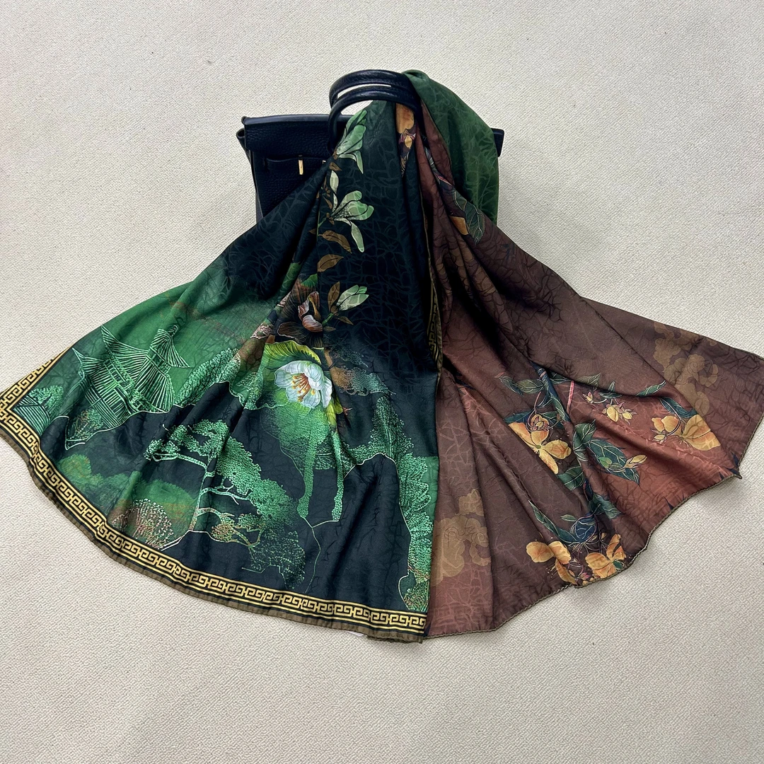 k（绿扣）xys-492【翠柳】提花 薯莨纱 镂空 香韵纱180*65 长巾