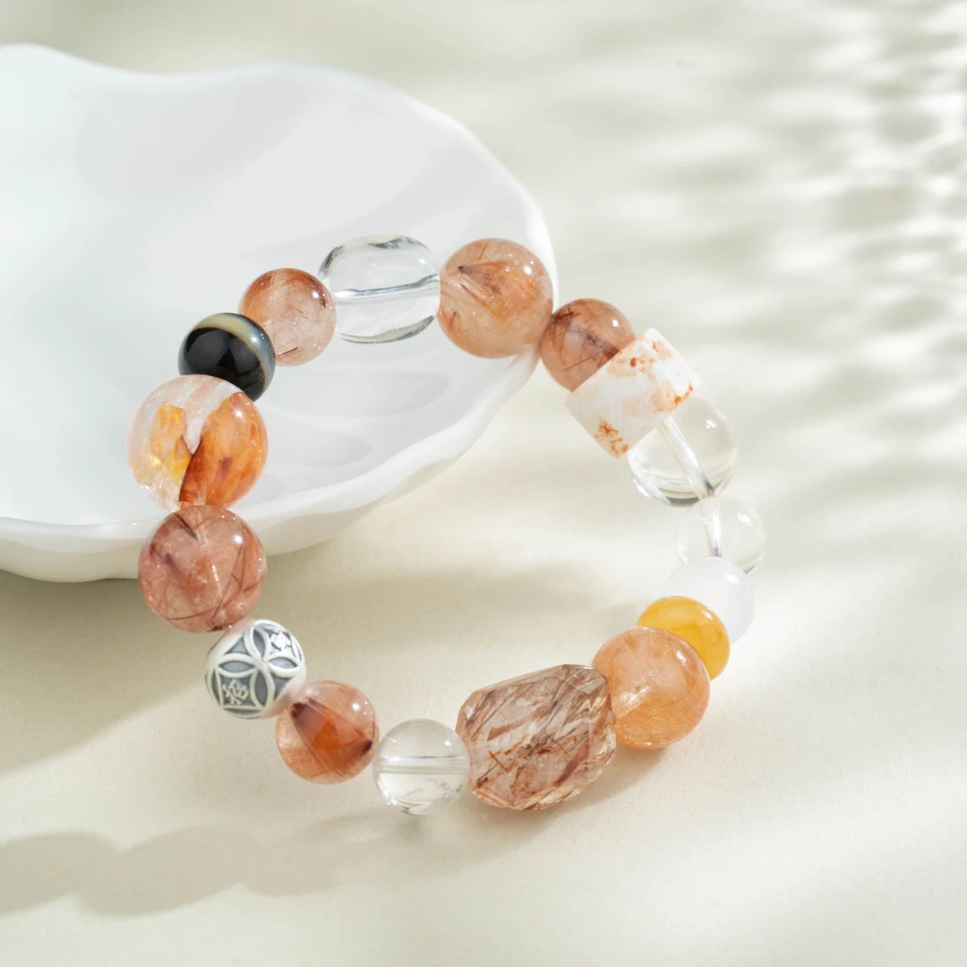 【招财进宝】顺风顺水福财双至足银黑金超七红胶花手串带证书归真