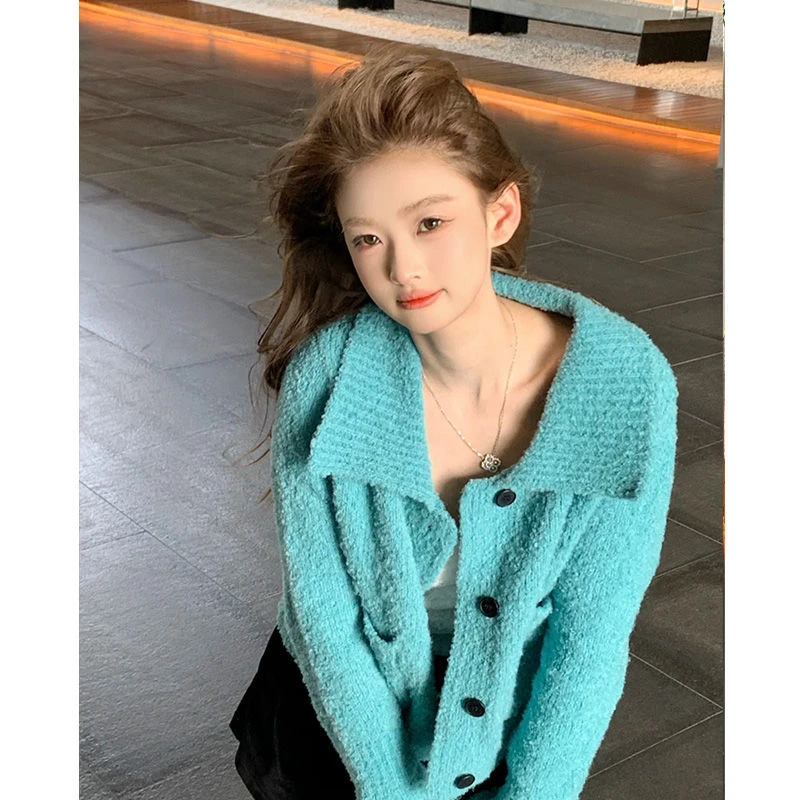 针织开衫女2025春季新款韩版洋气设计感宽松慵懒长袖毛衣外套上衣