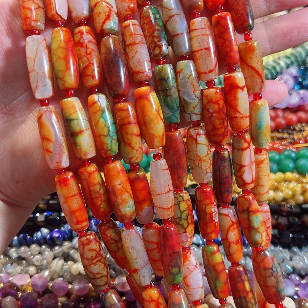 玛瑙/玉髓合金珠宝半成品火玛瑙天珠一条10x26mm