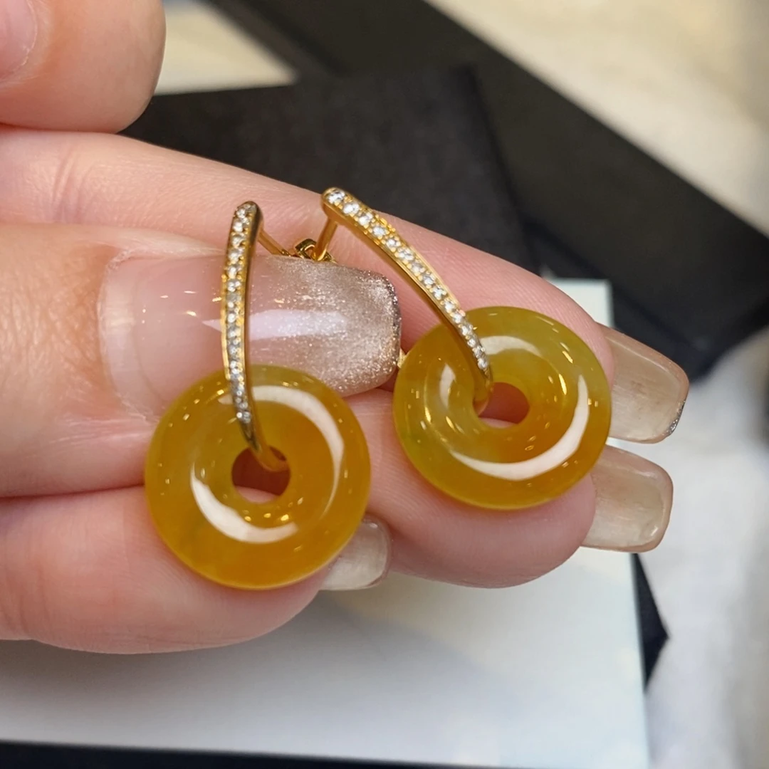 翡翠耳饰18K金镶嵌甜甜圈