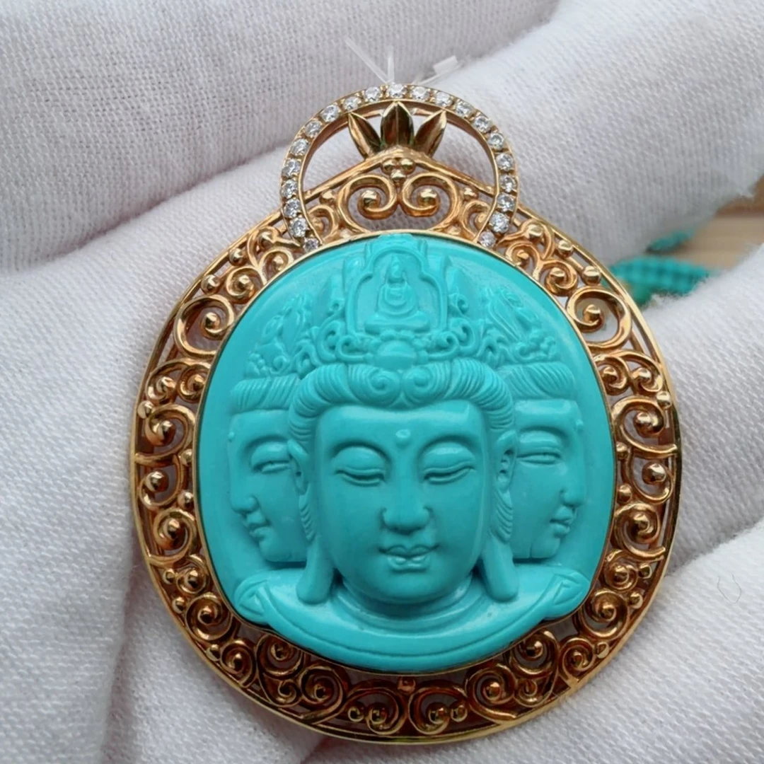 绿松石18K金镶嵌珠宝奇石