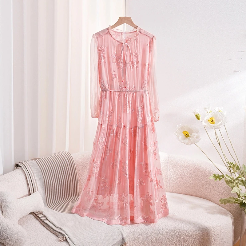 拼接桑蚕丝亮片刺绣连衣裙521