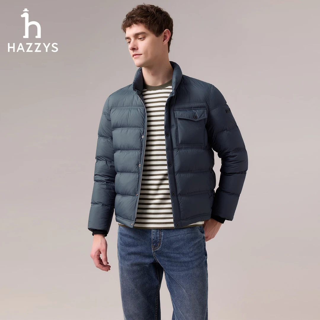 【商场同款】HAZZYS哈吉斯男士冬季时尚休闲羽绒服短款保暖立领外套