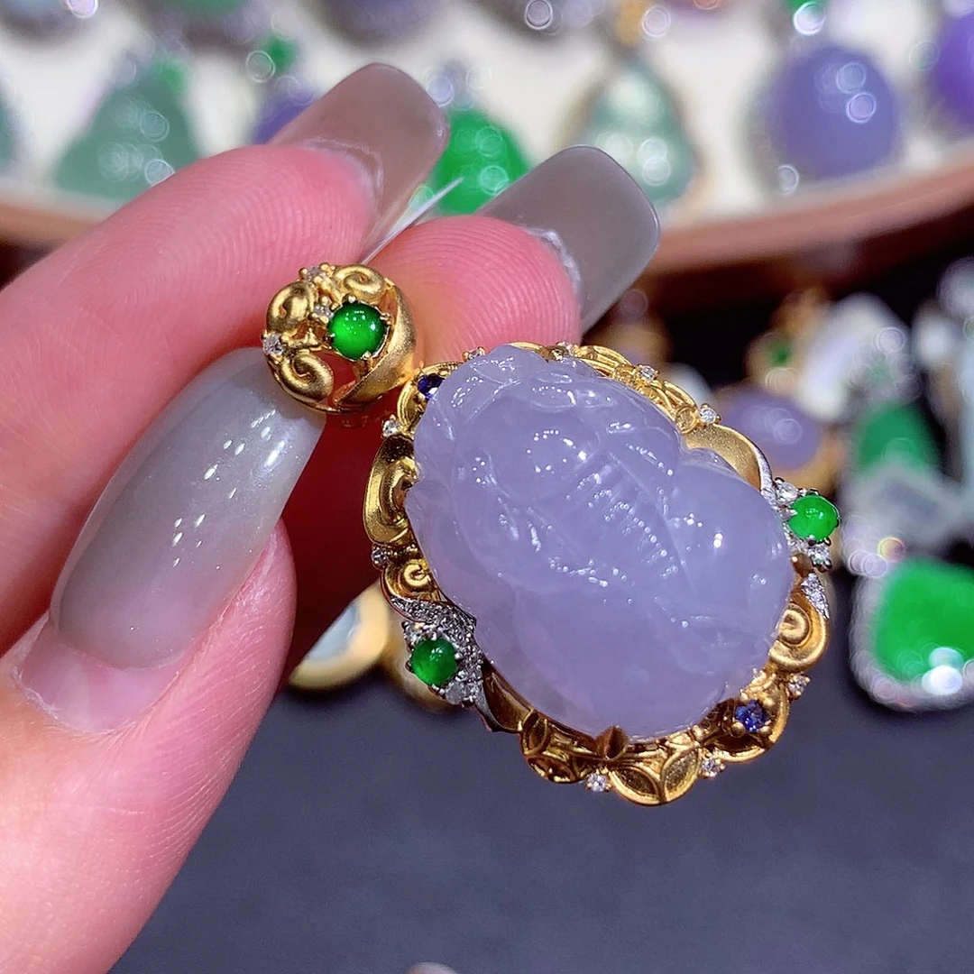 吊坠(不含链)18K金镶嵌翡翠