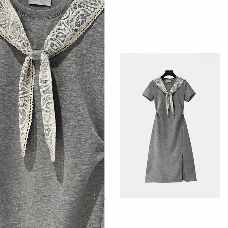 法式拼接披肩短袖连衣裙女夏季新款褶皱收腰显瘦减龄气质长裙ins