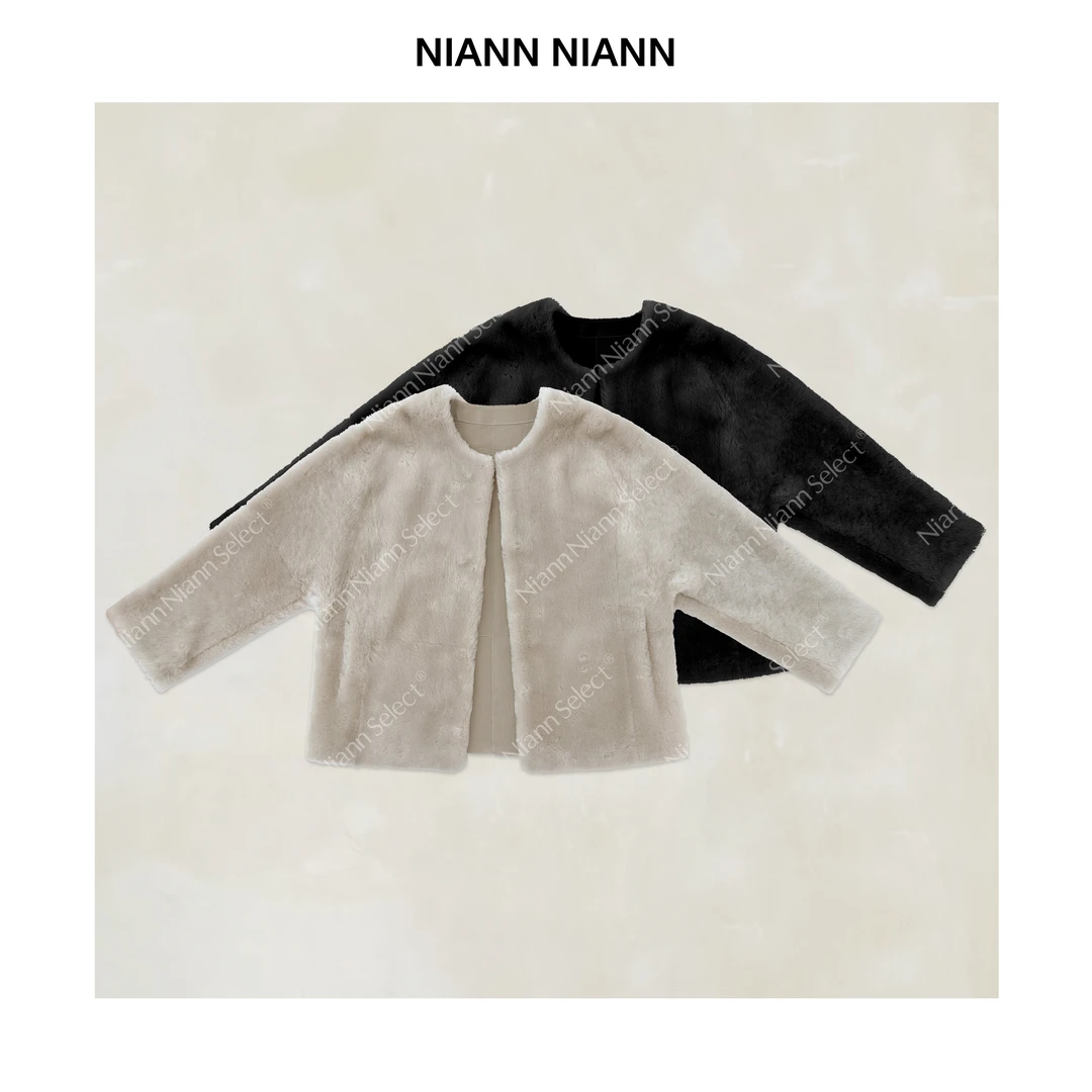 NiannNiann  新款女装复古优雅澳大利亚进口美利奴皮毛一体16274