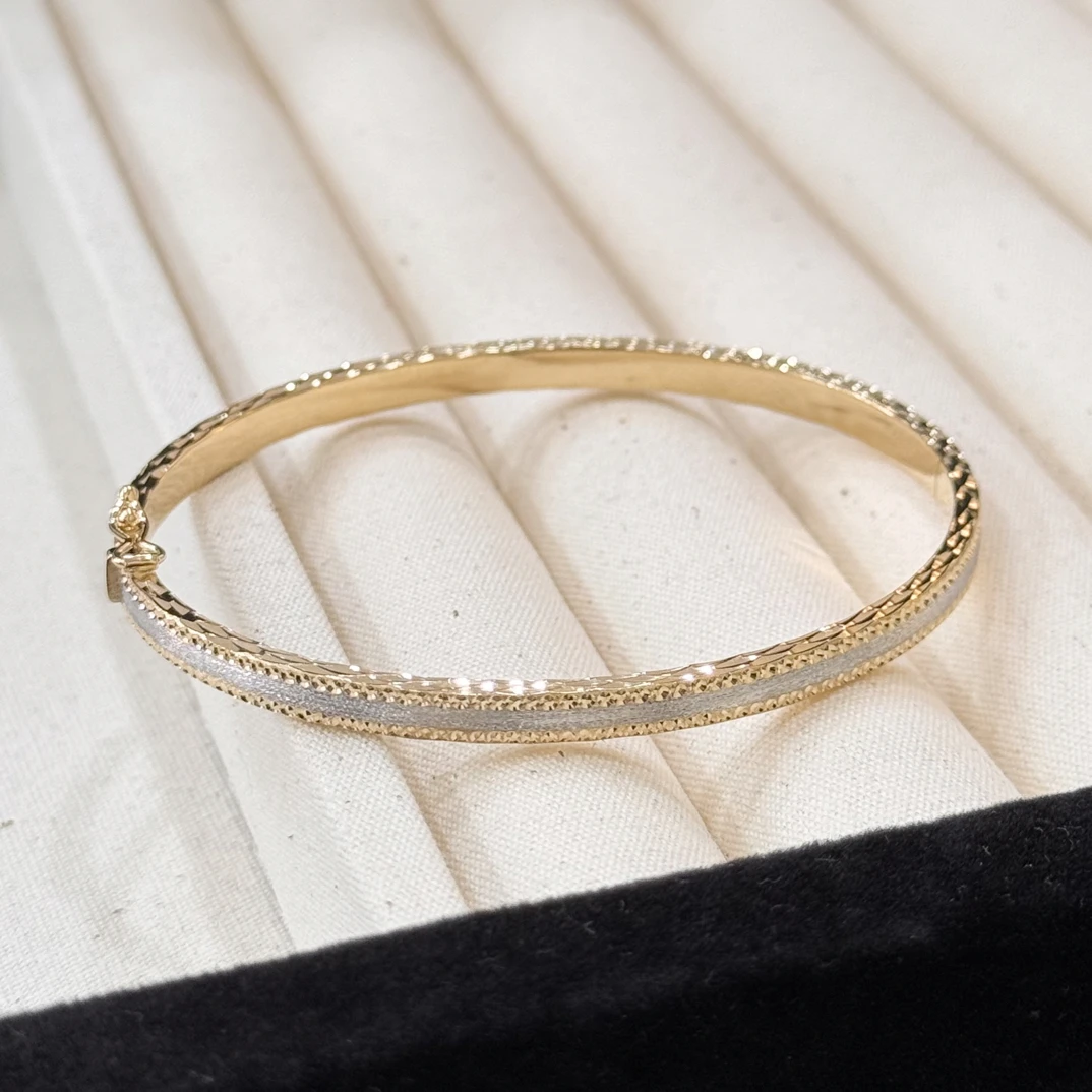 【官方质检】18k双色金轻奢花边拉丝手镯/气质简约时尚/48小时鉴赏