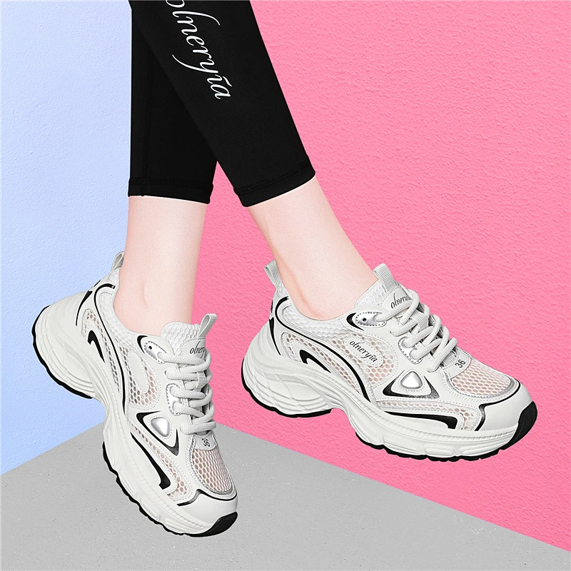 爆款老爹鞋女夏季厚底网面透气2025新款旅游小白鞋软底运动休闲鞋