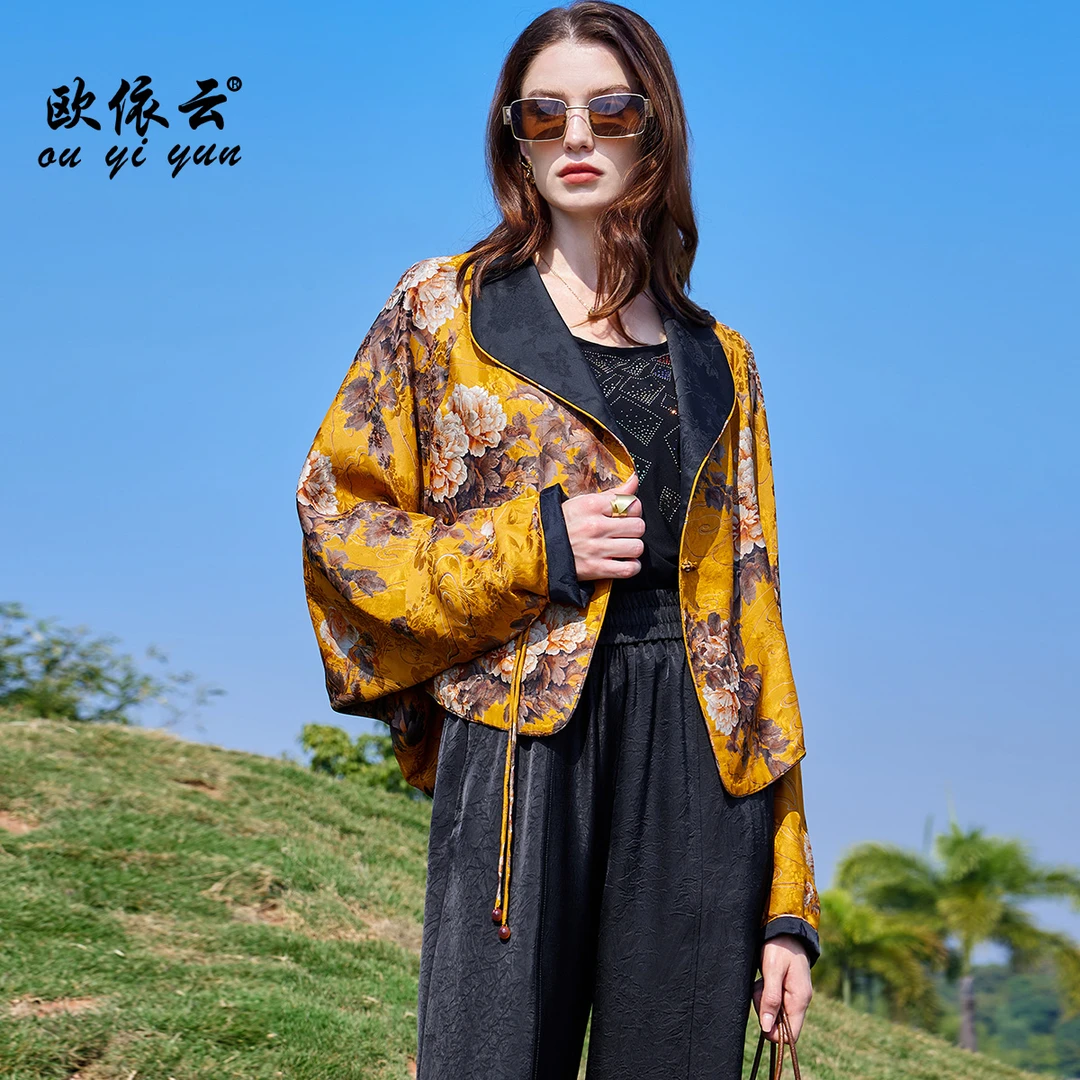 50765欧依云中年妈妈时尚短外套洋气减龄两面穿花色上衣薄春装